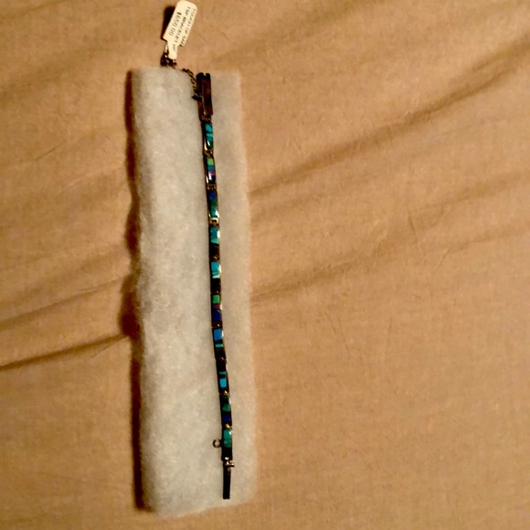 Turquoise, lapis & onyx Signed Sterling Bracelet - Picture 6 of 7